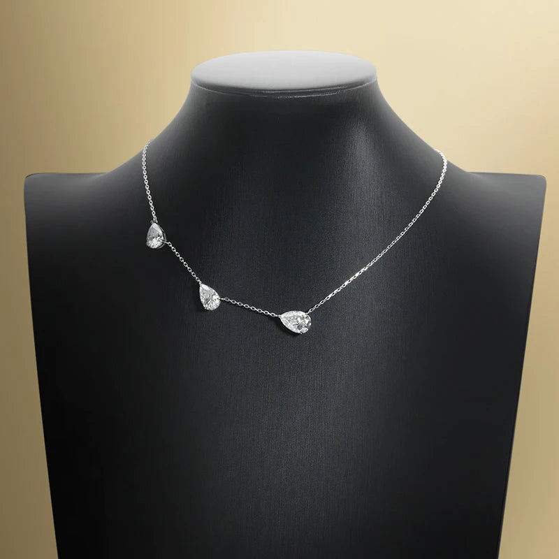 Moissanite Necklace 3 Gems Pear Cut