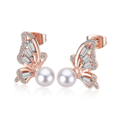 Fleur Pearl Butterfly Stud Earrings
