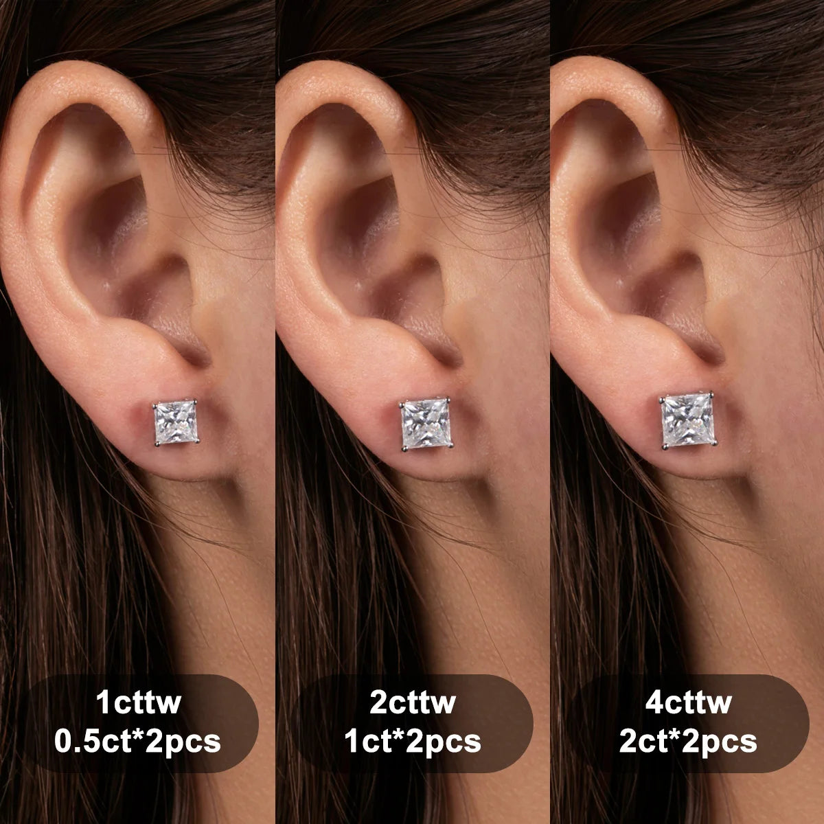 Aurum Princess Moissanite Stud Earrings