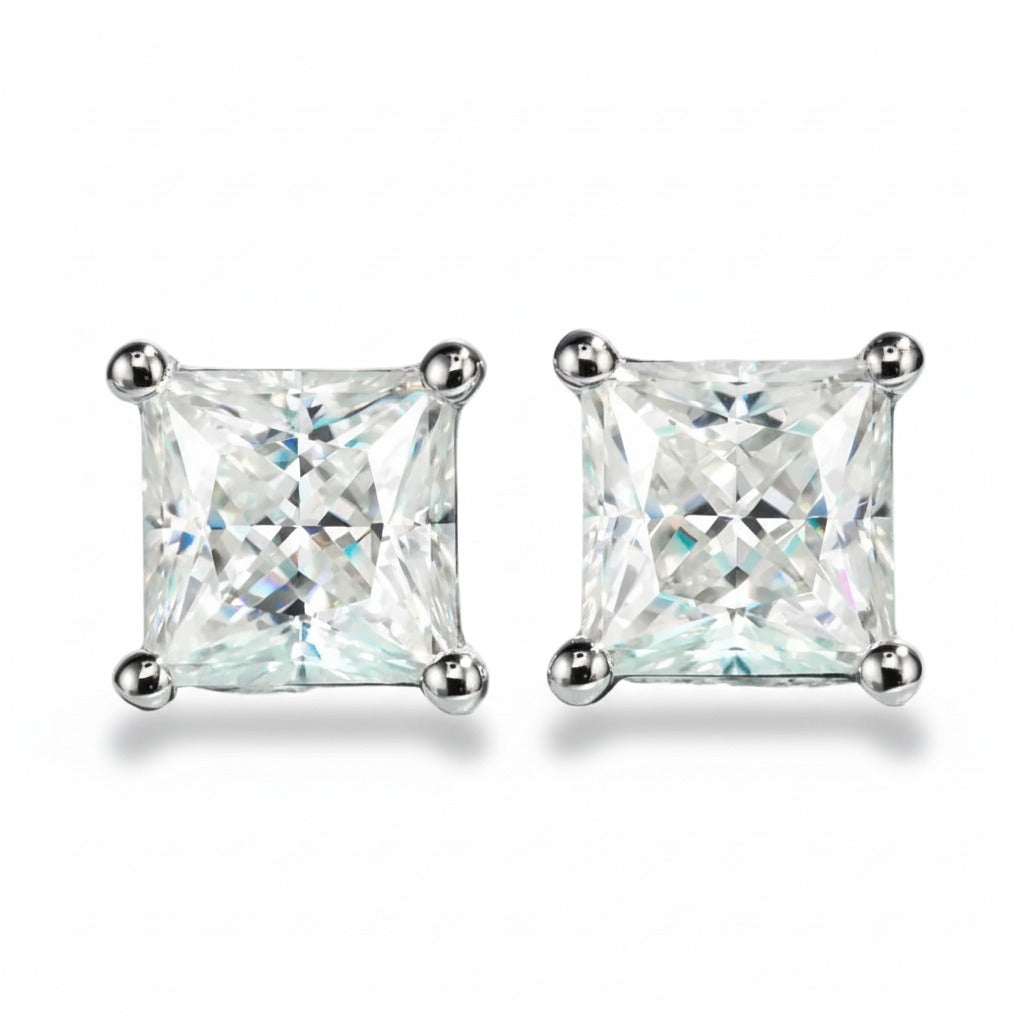 Aurum Princess Moissanite Stud Earrings