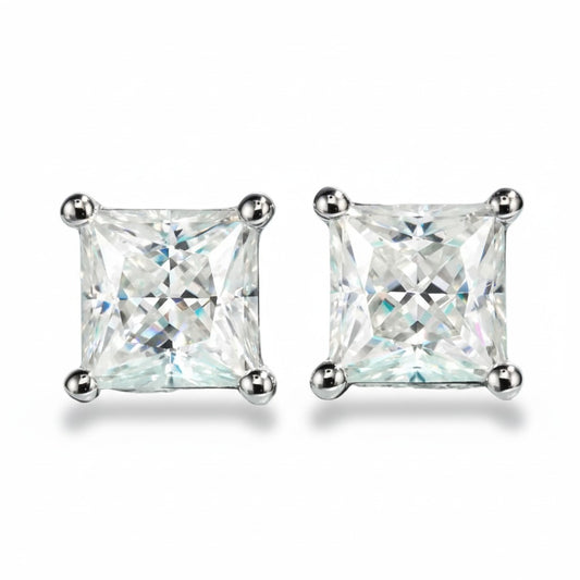 Aurum Princess Moissanite Stud Earrings
