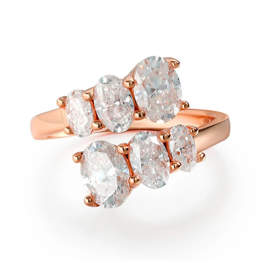 Moissanite cluster ring with five brilliant-cut stones in sterling silver rose gold — Viper Jewellery