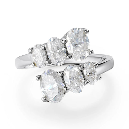Moissanite cluster ring with five brilliant-cut stones in sterling silver white gold — Viper Jewellery