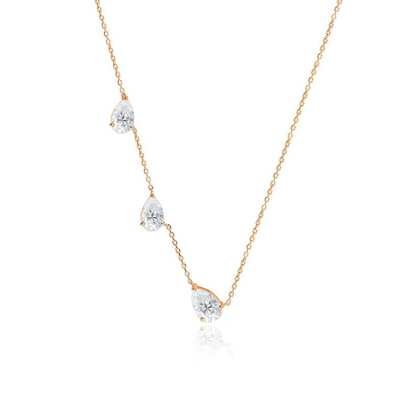 Moissanite Necklace 3 Gems Pear Cut