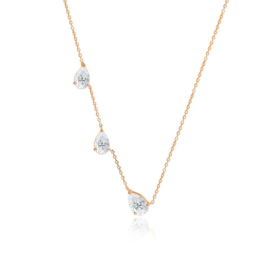 Moissanite Necklace 3 Gems Pear Cut