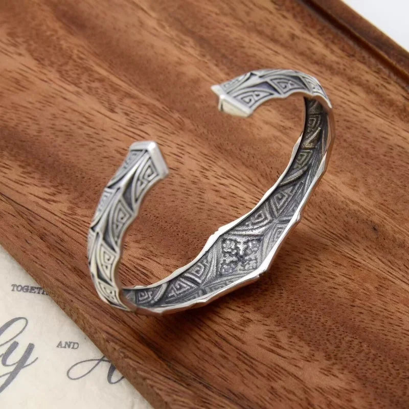 Urban Steel Engraved Sterling Silver Cuff