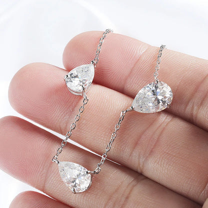 Moissanite Necklace 3 Gems Pear Cut