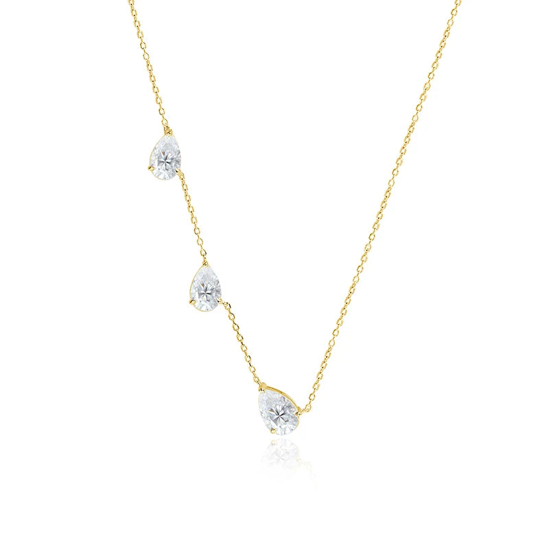 Moissanite Necklace 3 Gems Pear Cut