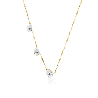 Moissanite Necklace 3 Gems Pear Cut