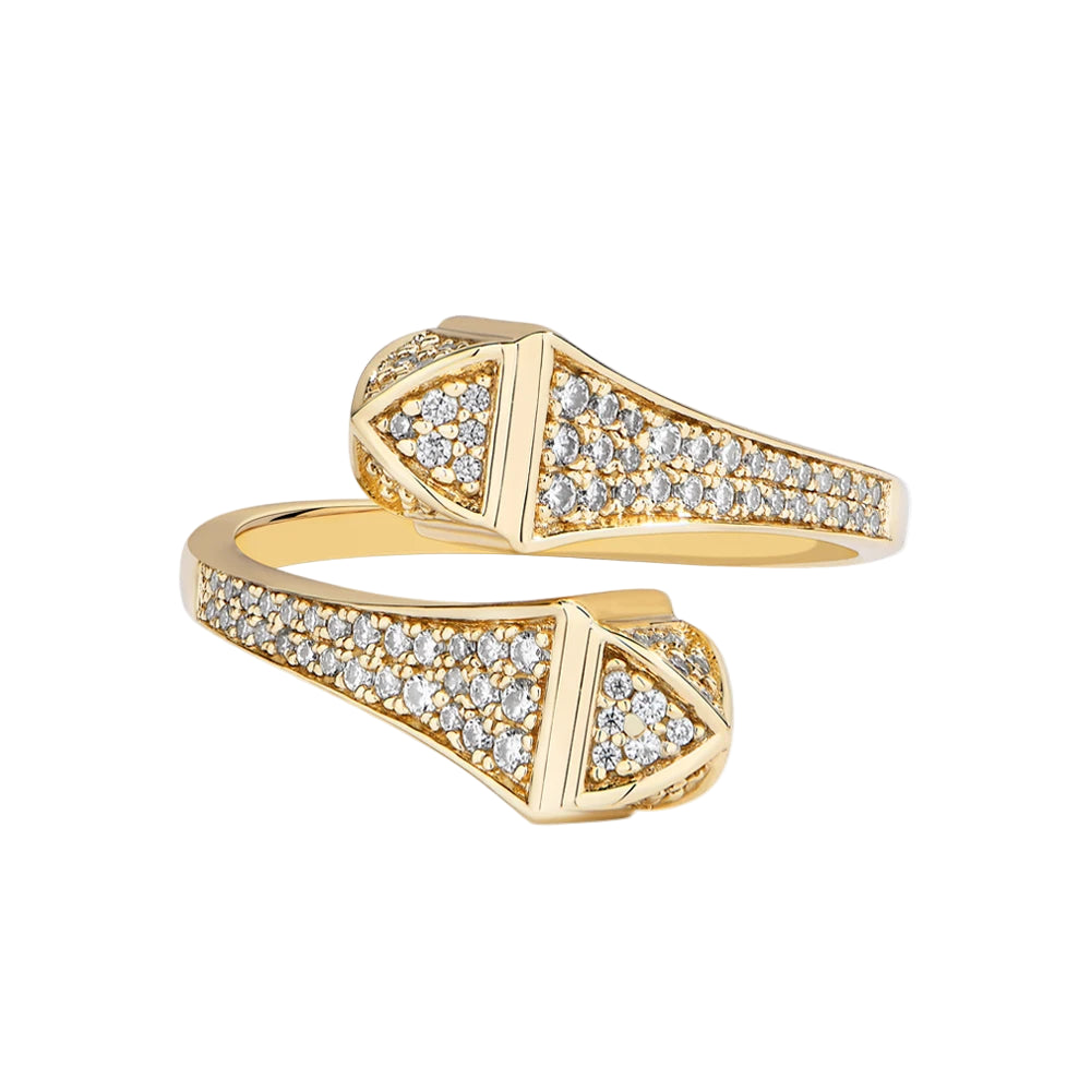 Gold ring with diamond accents on a white background, branded with Viper Jewellery