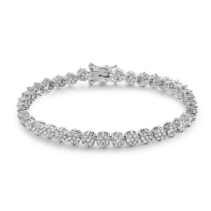 Hearts & Arrows moissanite tennis bracelet in sterling silver, 18K white-gold plated, Viper Jewellery