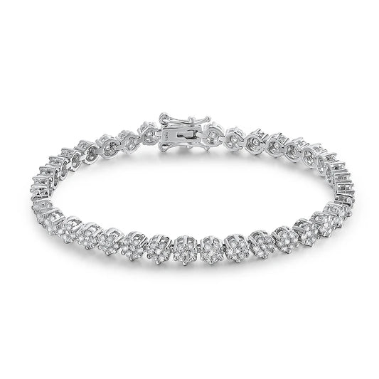 Hearts & Arrows moissanite tennis bracelet in sterling silver, 18K white-gold plated, Viper Jewellery