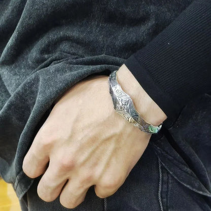 Urban Steel Engraved Sterling Silver Cuff