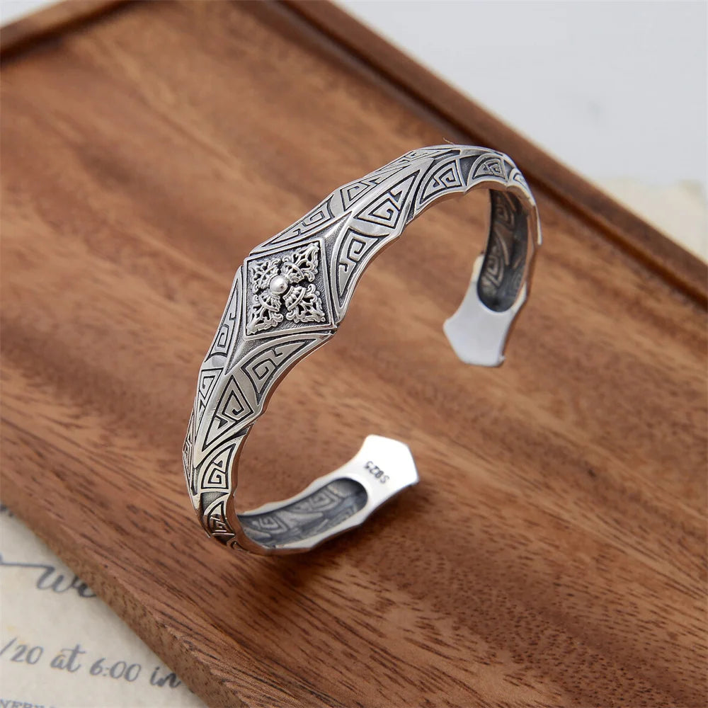 Urban Steel Engraved Sterling Silver Cuff