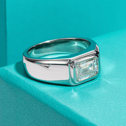 Urban Steel Emerald Moissanite Signet Ring