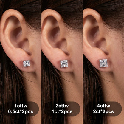 Aurum Princess Moissanite Stud Earrings