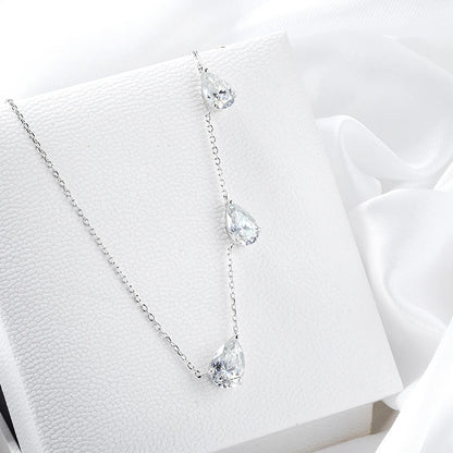 Moissanite Necklace 3 Gems Pear Cut