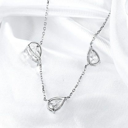 Moissanite Necklace 3 Gems Pear Cut