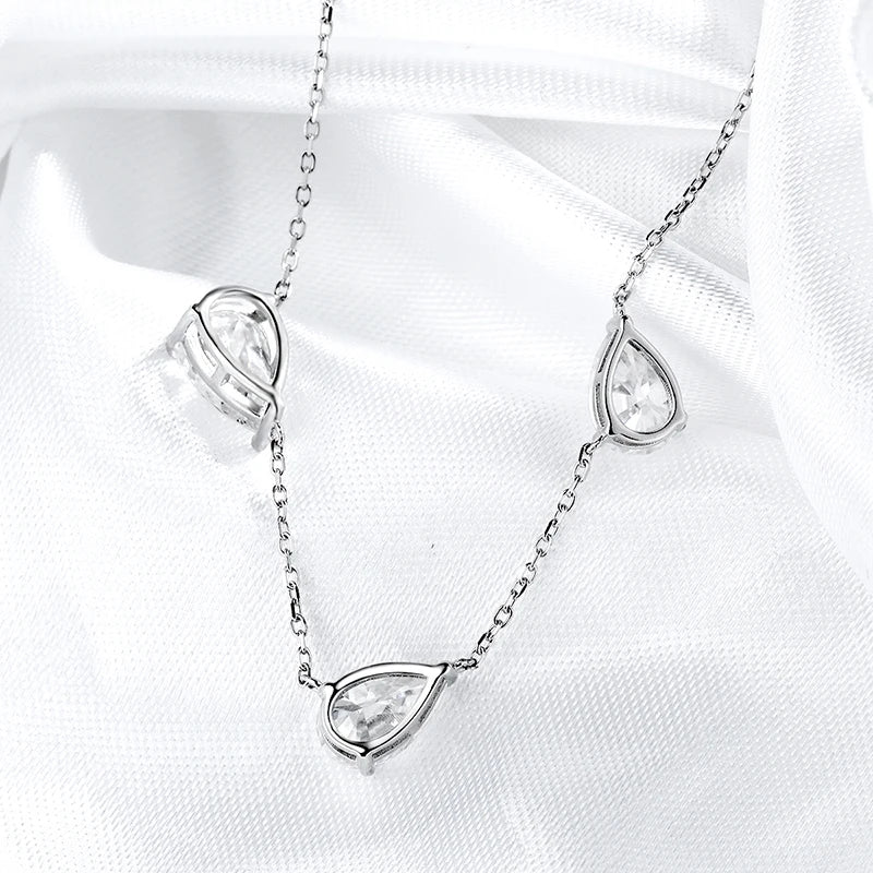 Moissanite Necklace 3 Gems Pear Cut