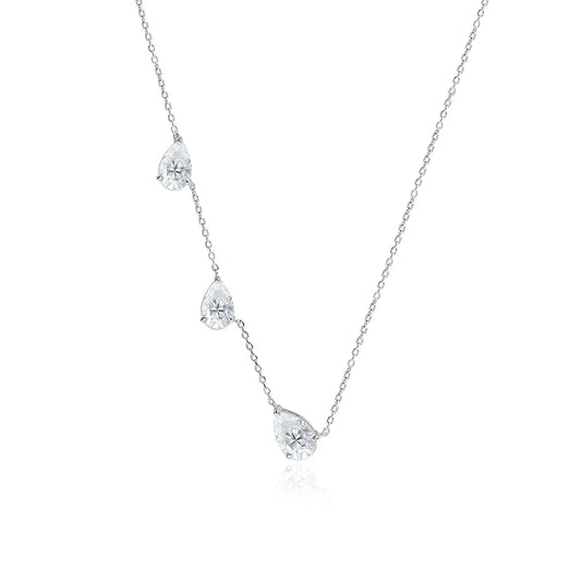 Moissanite Necklace 3 Gems Pear Cut