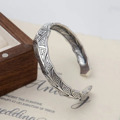 Urban Steel Engraved Sterling Silver Cuff