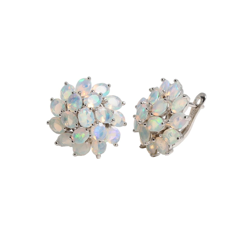 Pair of opal earrings on a light gray background