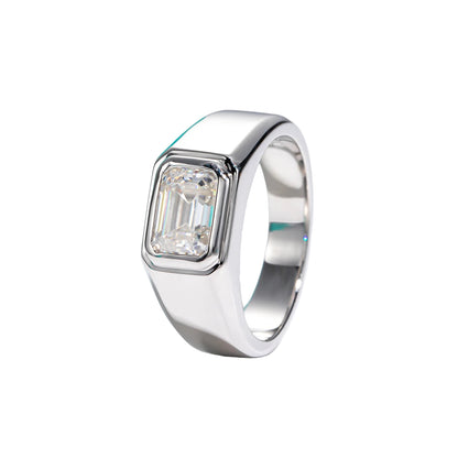 Urban Steel Emerald Moissanite Signet Ring