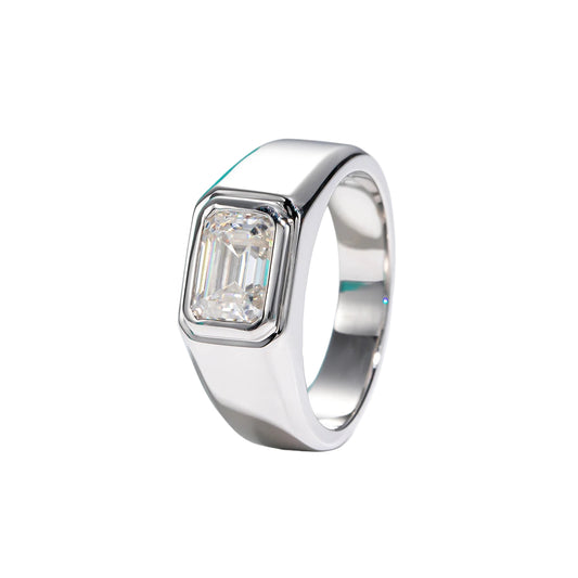 Urban Steel Emerald Moissanite Signet Ring
