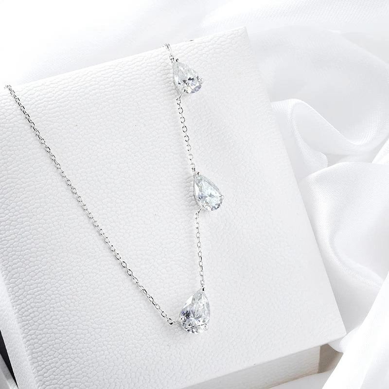 Moissanite Necklace 3 Gems Pear Cut